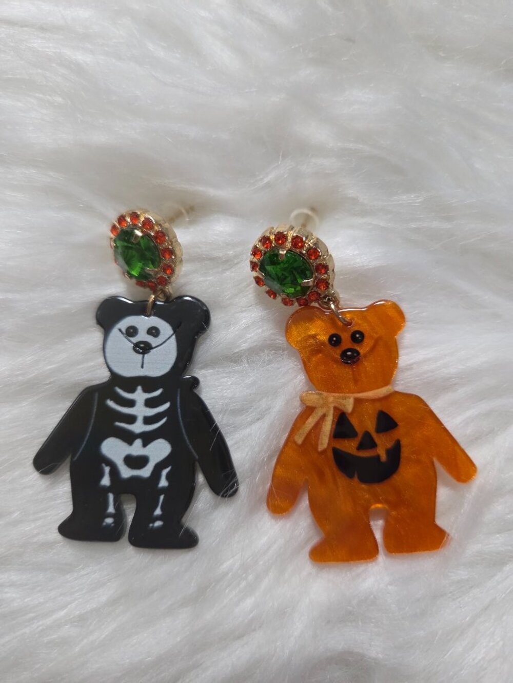 Mismatched Halloween Bear Design Earrings
